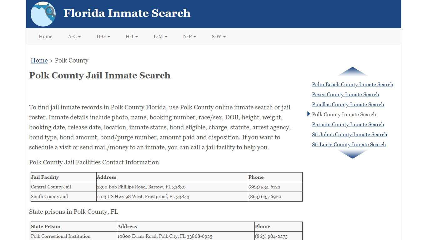 Polk County FL Jail Inmate Search
